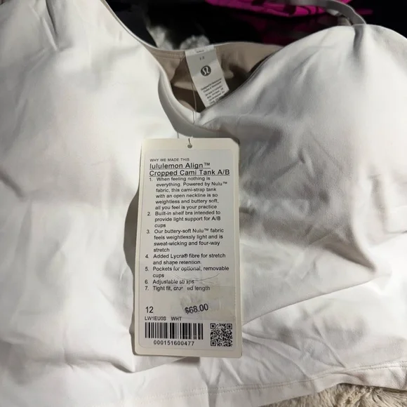 Lululemon align cropped Cami tank  A/B size 12 white NWT - Picture 10 of 12